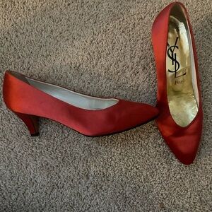 Vintage YSL red satin kitten heels size 8.5